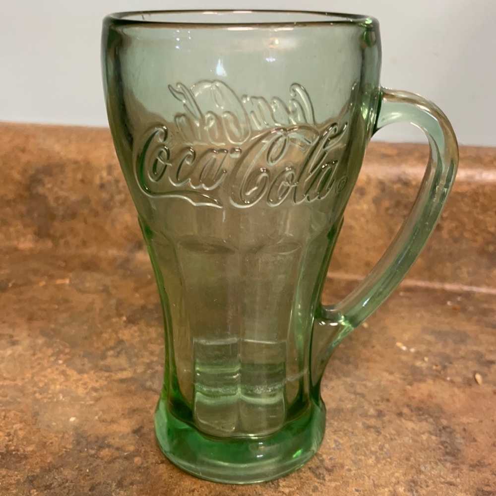 Vintage Coca Cola Green Glass Cup with Handle